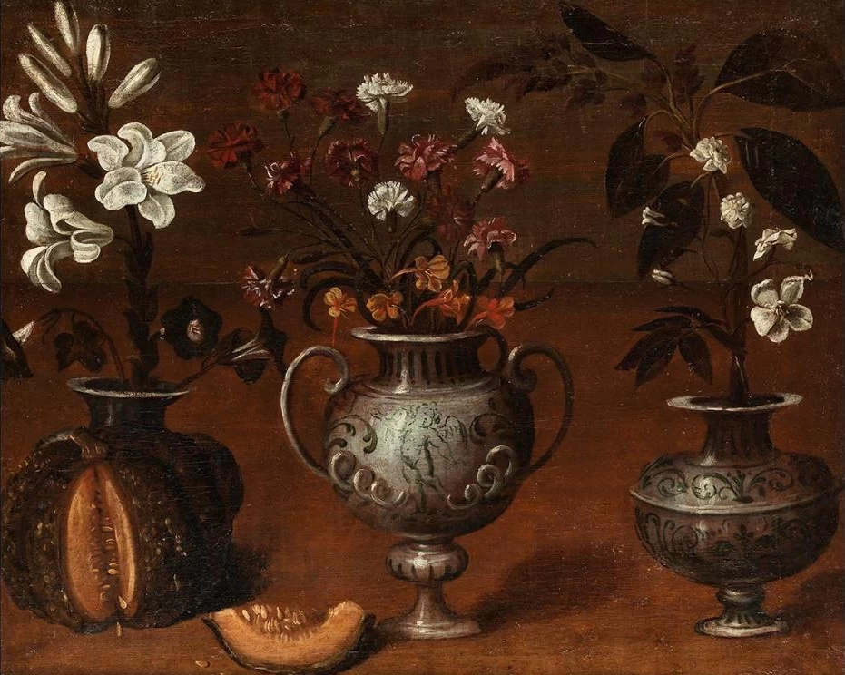 Natura morta floreale con la zucca